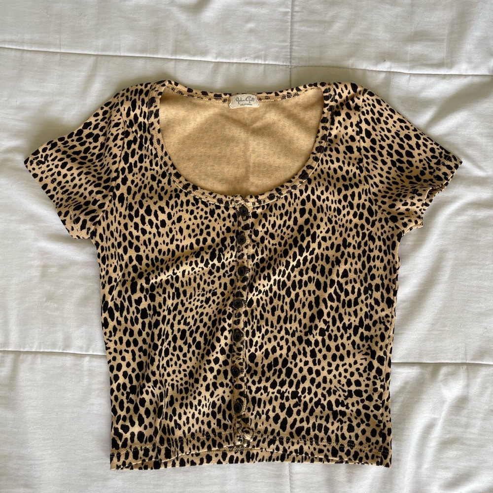 Brandy Melville Brown and Black Fitted Short Sleeve Tee